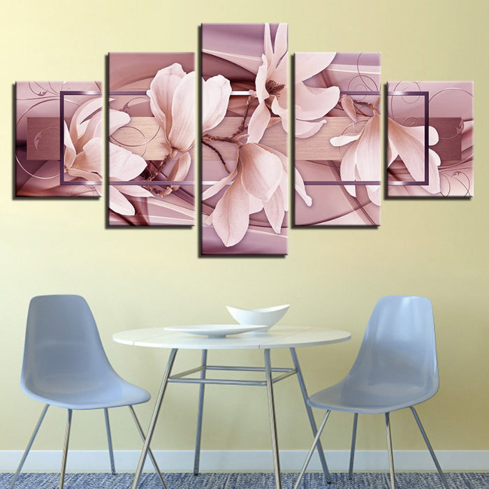 5 Piece Light Pink Flower - Canvas Wall Art Painting