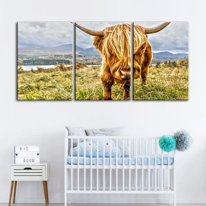 Cute Wild Cow-Canvas Wall Art Painting 3 Pieces