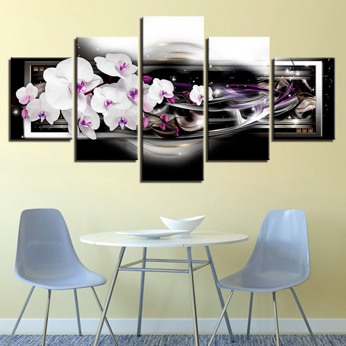 Echoing Purple and White Orchids 5 Piece - Canvas Wall Art Painting