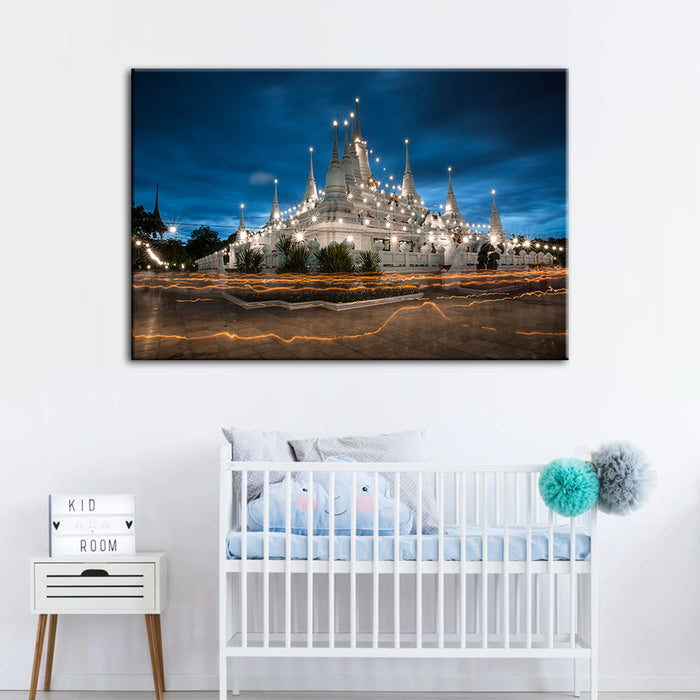 Beautiful Temple Night Time - Canvas Wall Art Painting
