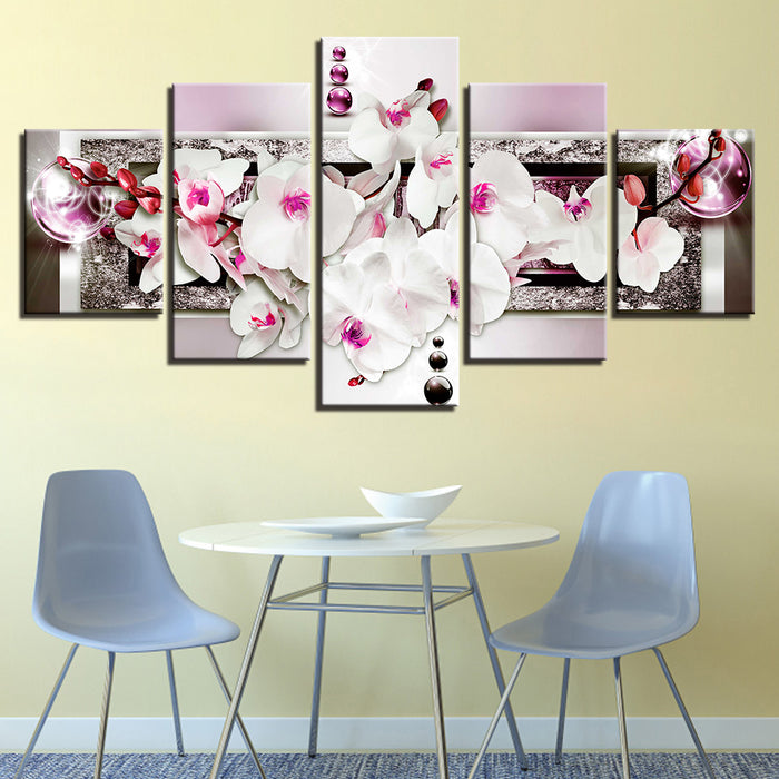 Stunning White And Pink Orchids 5 Piece - Canvas Wall Art Painting