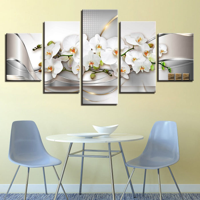 5 Piece Golden Hue White Flower - Canvas Wall Art Painting