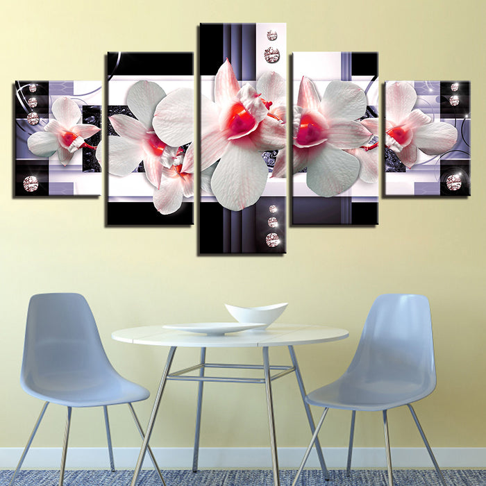 Delicate Pink Centered Orchids 5 Piece - Canvas Wall Art Painting
