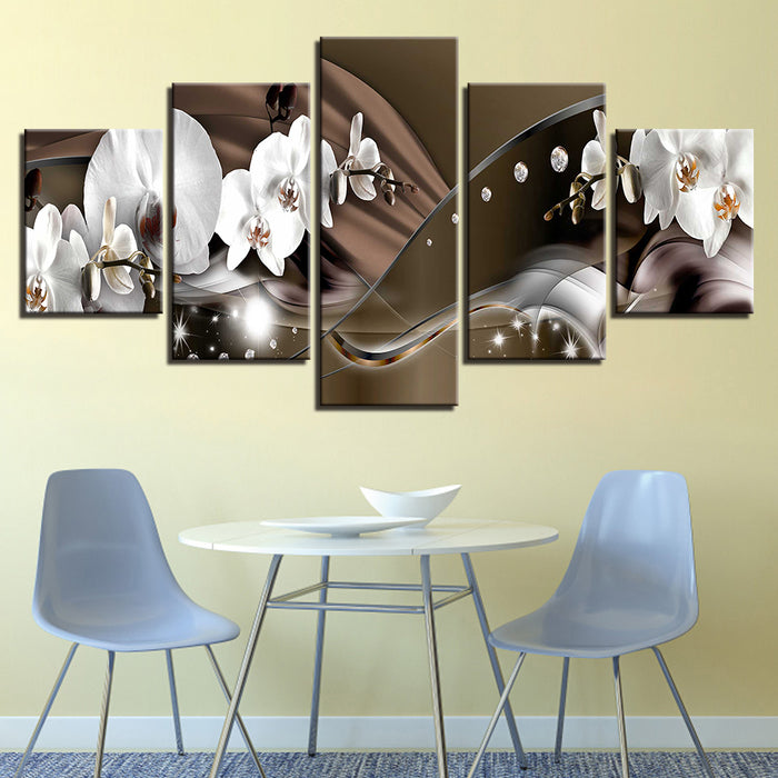 Formal Brown and White Orchids 5 Piece - Canvas Wall Art Painting