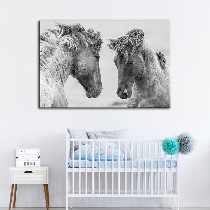 Two White Horses - Canvas Wall Art Painting