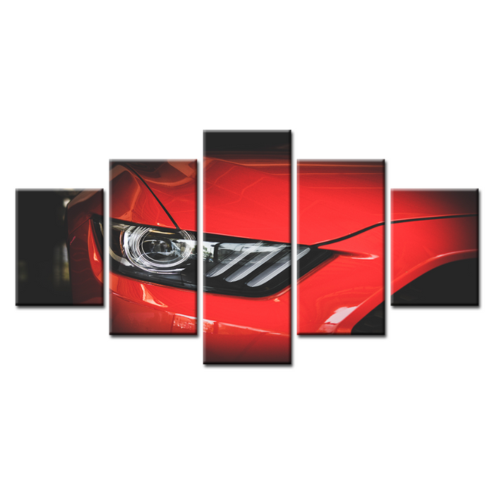 5 Piece Headlight Close Up Red Classic Car - Canvas Wall Art Painting