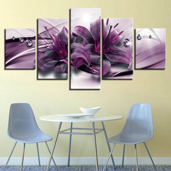 5 Piece Purple Hue Flower - Canvas Wall Art Painting