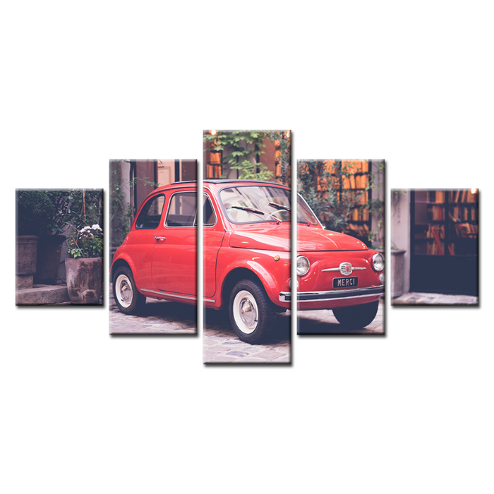 5 Piece Red Mini Vintage Car - Canvas Wall Art Painting