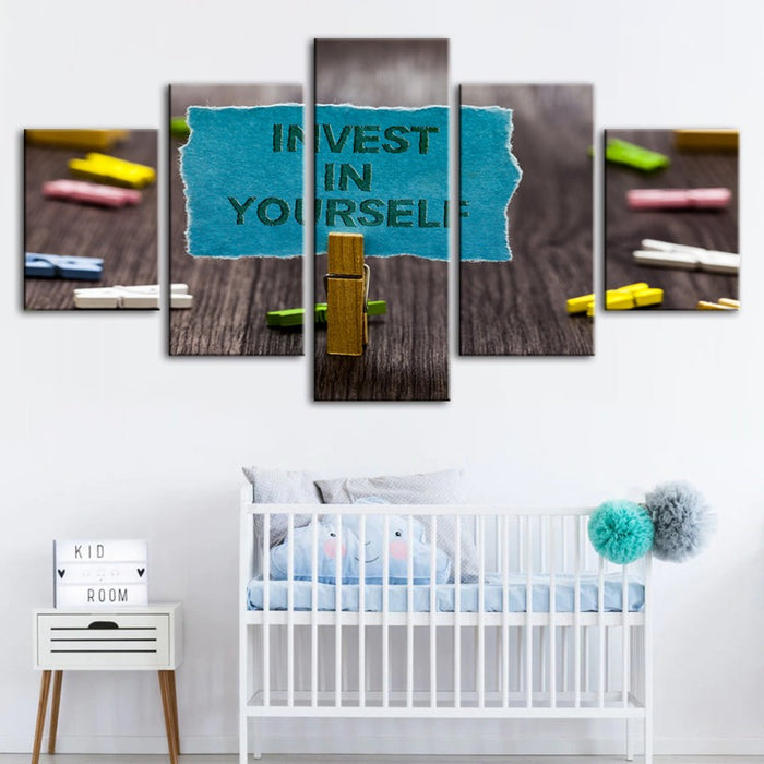 5 Piece Invest In Yourself - Canvas Wall Art Painting