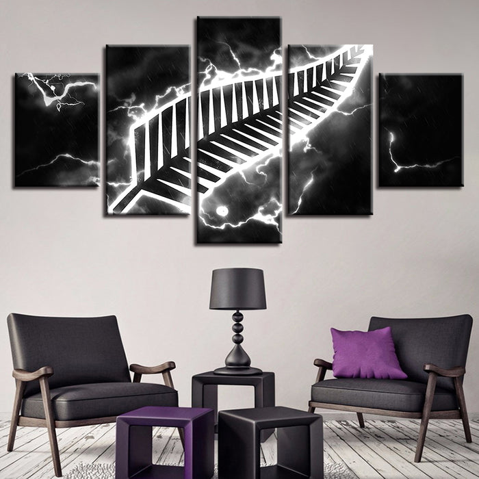 Black Thunder Feather 5 Piece - Canvas Wall Art Painting
