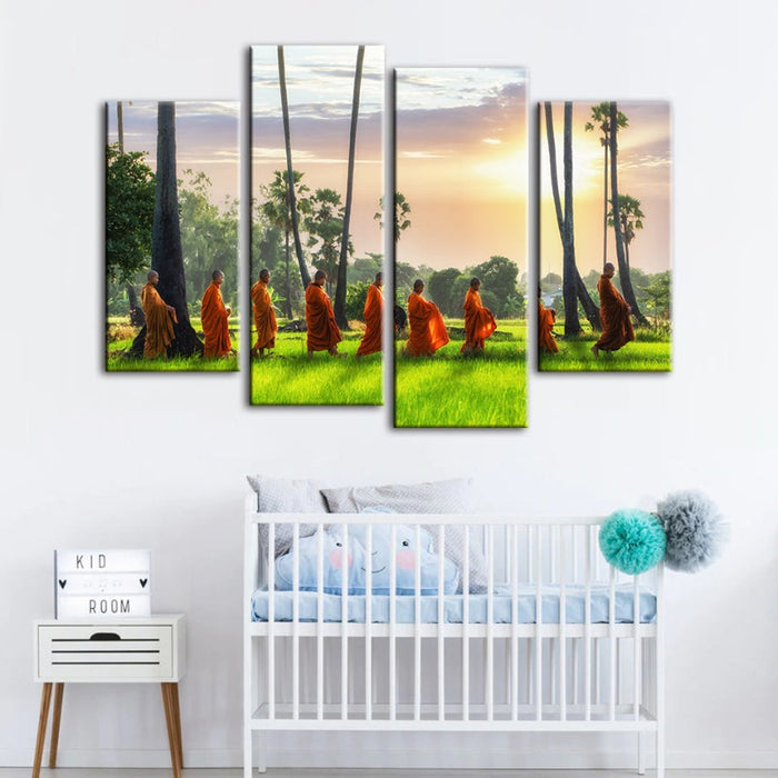 4 Piece Relaxing Monks- Canvas Wall Art Painting