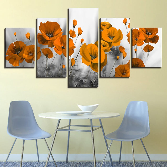 5 Piece Orange Flower - Canvas Wall Art Painting