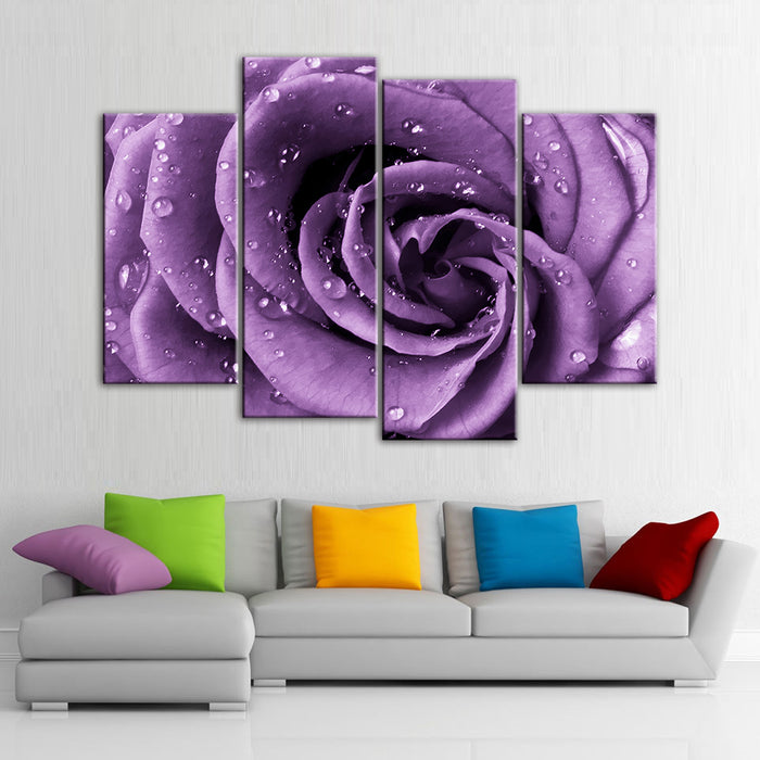 Purple Rose Droplets - Canvas Wall Art Painting