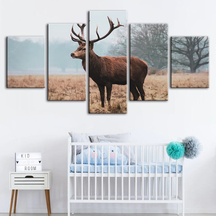 5 Piece Regal Deer in the Plains - Canvas Wall Art Painting