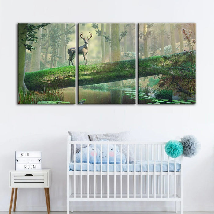 Enchanted Forest Deer-Canvas Wall Art Painting 3 Pieces