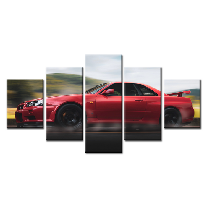 5 Piece Red Classic Metallic Car - Canvas Wall Art Painting