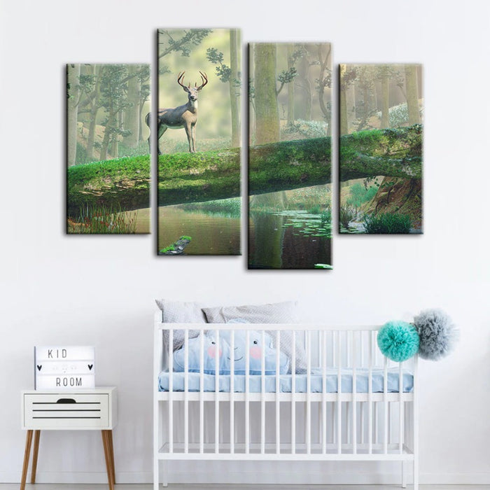 4 Piece Enchanted Forest Deer - Canvas Wall Art Painting