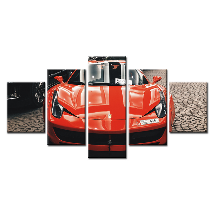 5 Piece Front Close-Up Red Classic Car - Canvas Wall Art Painting