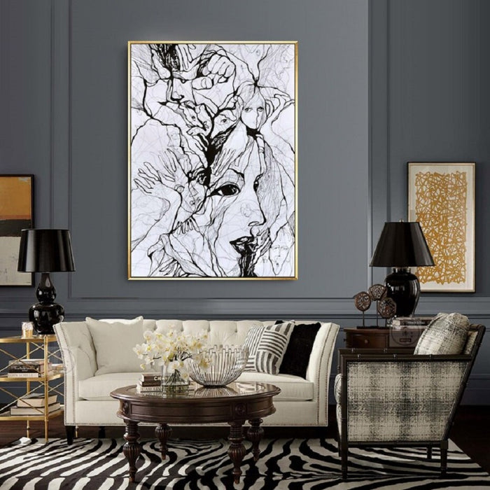 Ink Figure Face - Canvas Wall Art Painting