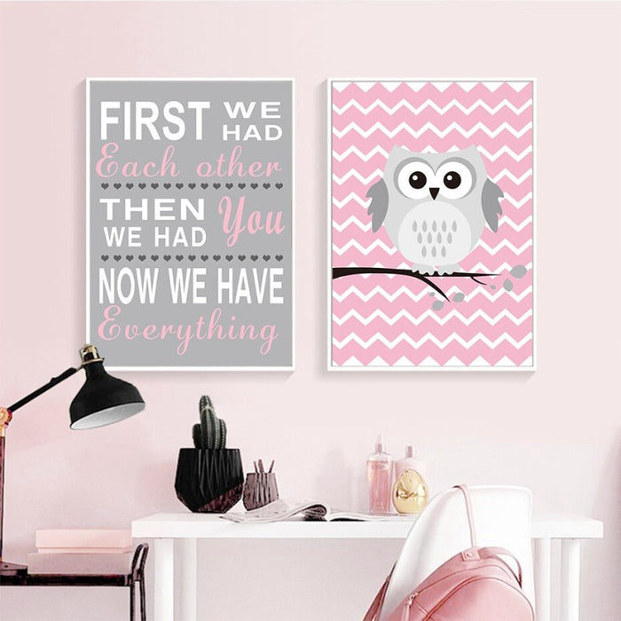 Baby Pink Owl - Canvas Wall Art Painting