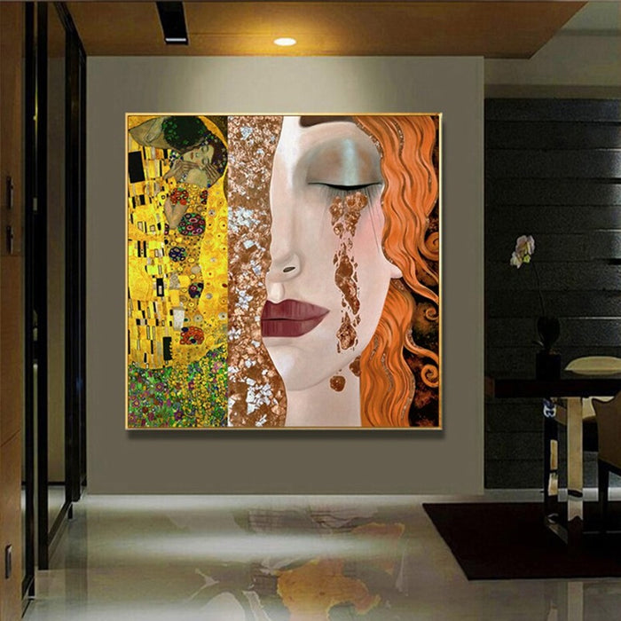 Gustav Klimt Golden Tears and Kiss Girl - Canvas Wall Art Painting