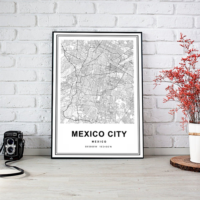 Mexico City Map Mexico Prints Art - Canvas Wall Art Painting