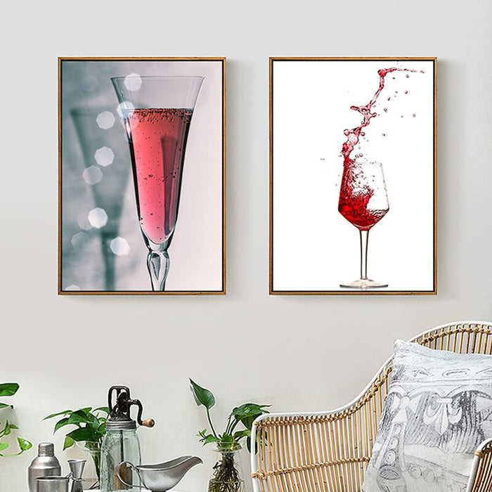 Wall Decor Red Wine Cups Modern Unframed Canvas Painting Wall Art