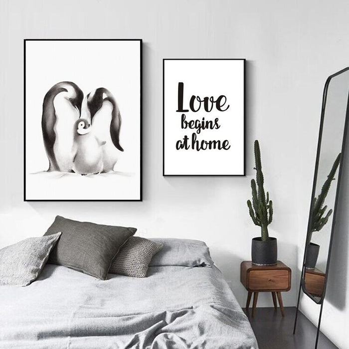 Modern Penguin Family Love - Canvas Wall Art Painting