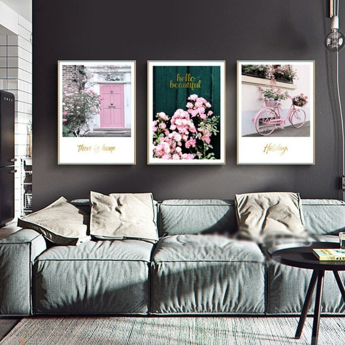 Modern Pink Floral Beautiful Pastoral Posters Prints- Canvas Wall Art Painting