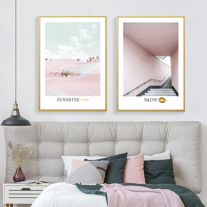 Light Pink Nordic Abstract Scene Gallery - Canvas Wall Art Painting