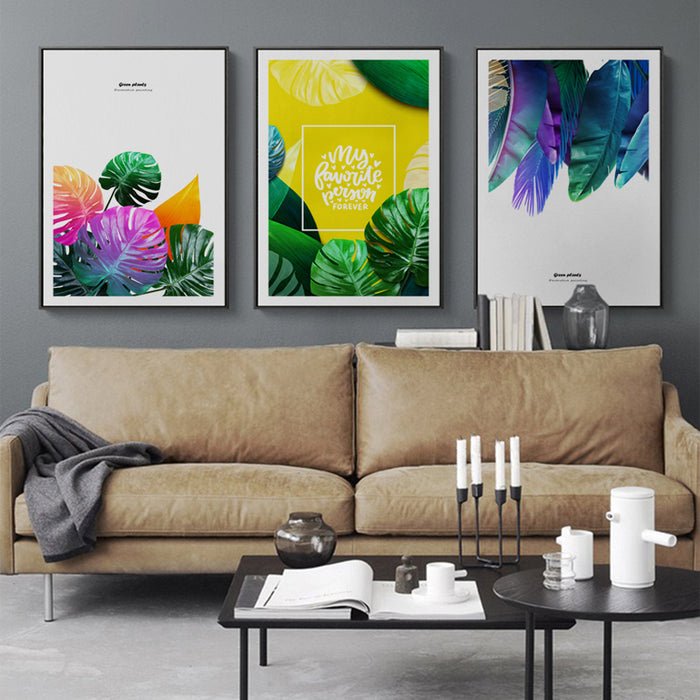 Green Plants Leaves Colorful - Canvas Wall Art Painting