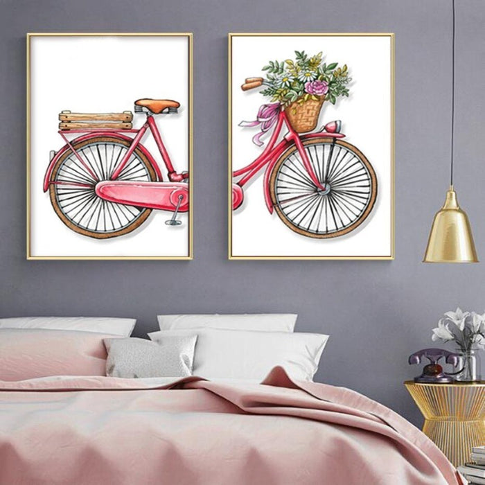 Modern Romantic Bicycle Flowers - Canvas Wall Art Painting