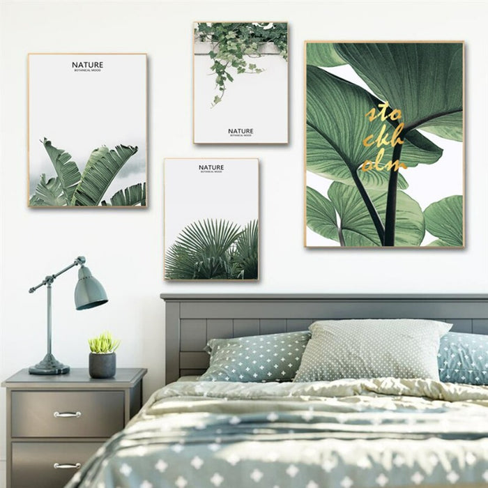 Nordic Nature Tropical Green Leaf - Canvas Wall Art Painting