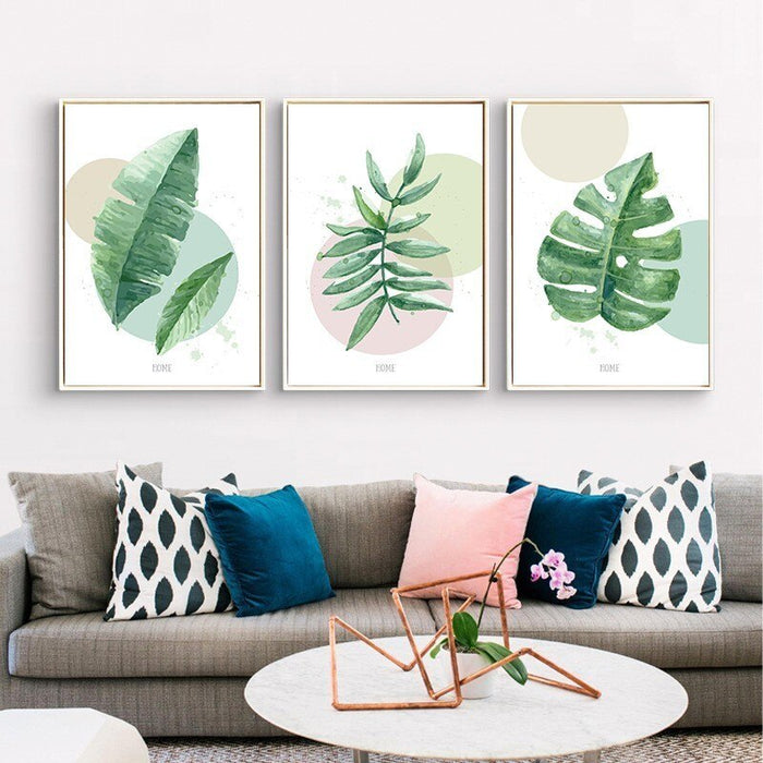 Nordic Refreshing Green Leaves - Canvas Wall Art Painting