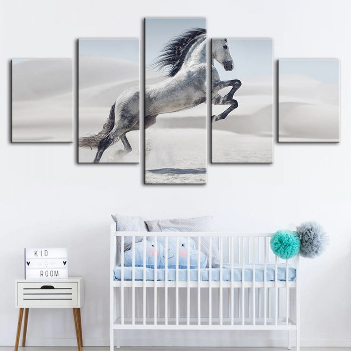 5 Piece Jumping White Horse - Canvas Wall Art Painting
