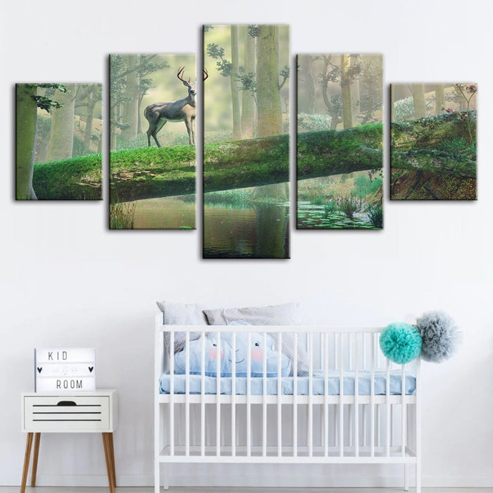 5 Piece Enchanted Forest Deer - Canvas Wall Art Painting