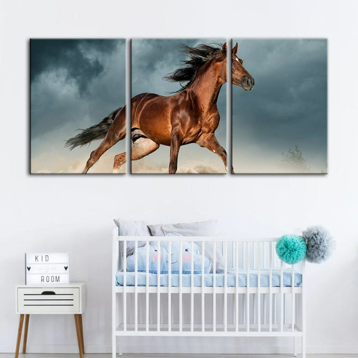Brown Horse in Desert - Canvas Wall Art Painting 3 Pieces