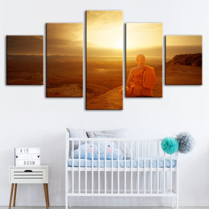 5 Piece Tranquil Cliffside Sunset  - Canvas Wall Art Painting