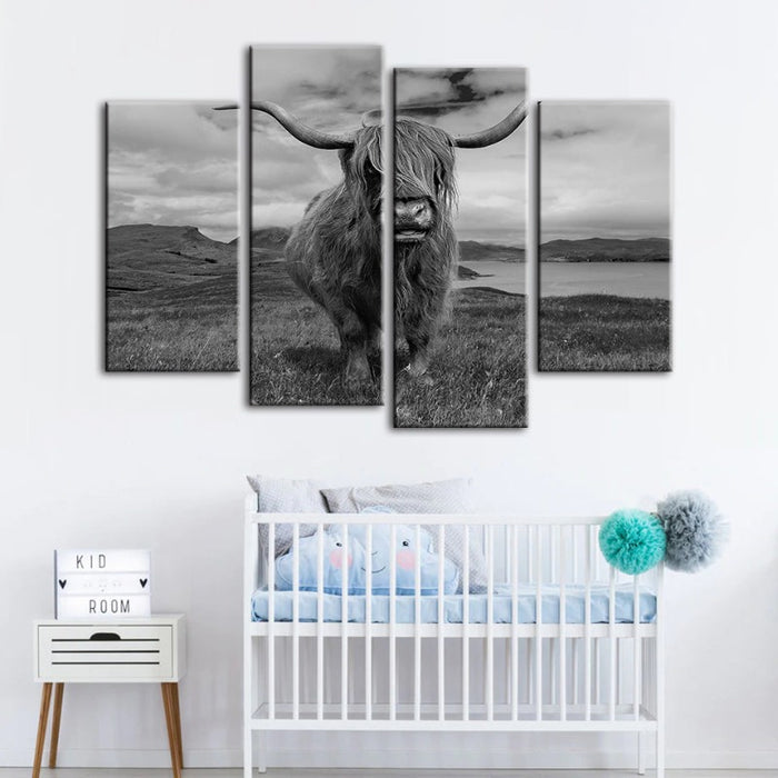 4 Piece Black And White Cow - Canvas Wall Art Painting