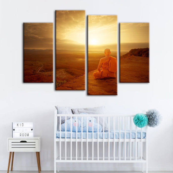 4 Piece Tranquil Cliffside Sunset  - Canvas Wall Art Painting