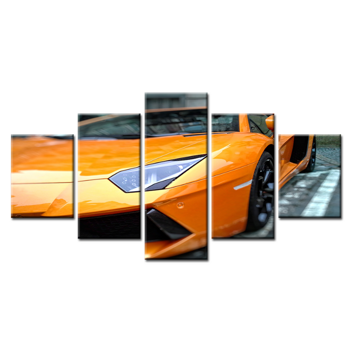 5 Piece Close Up Yellow Classic Car - Canvas Wall Art Painting