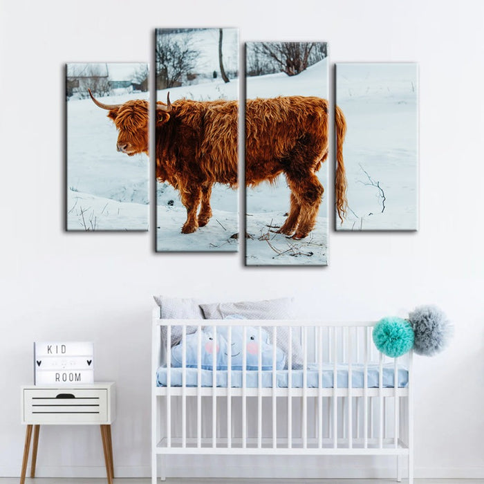 4 Piece Curly Haired Cow - Canvas Wall Art Painting