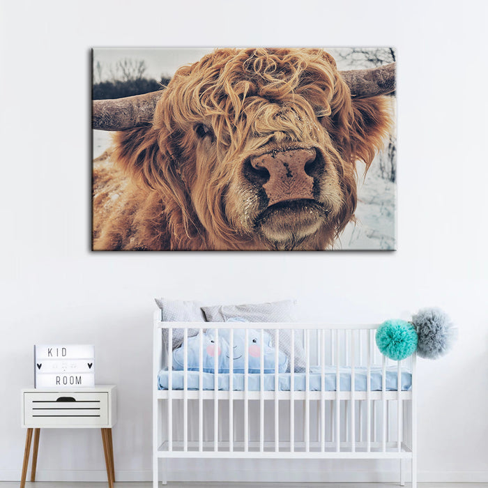 Close Up Brown Cow - Canvas Wall Art Painting