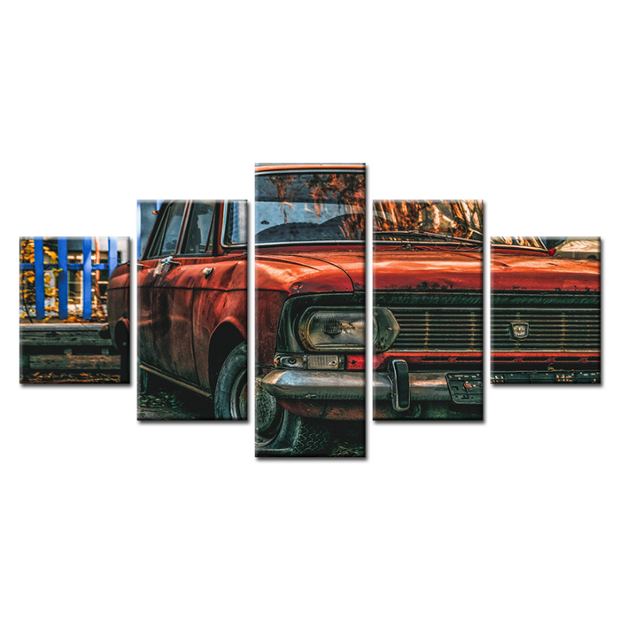5 Piece Red Dented Vintage Car - Canvas Wall Art Painting