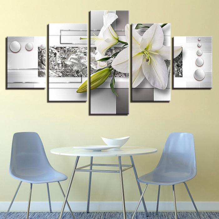 Silver White Lilies 5 Piece - Canvas Wall Art Painting