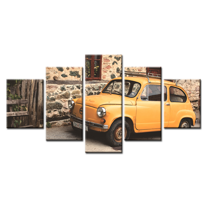 5 Pieces - Yellow Classic Vintage Car - Canvas Wall Art Painting