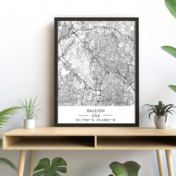 Raleigh City Map - Canvas Wall Art Painting