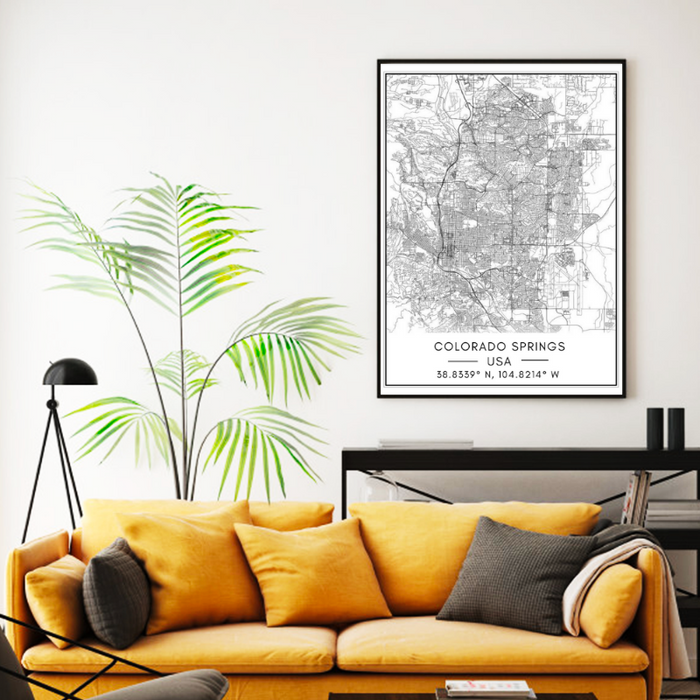 Colorado Springs City Map - Canvas Wall Art Painting
