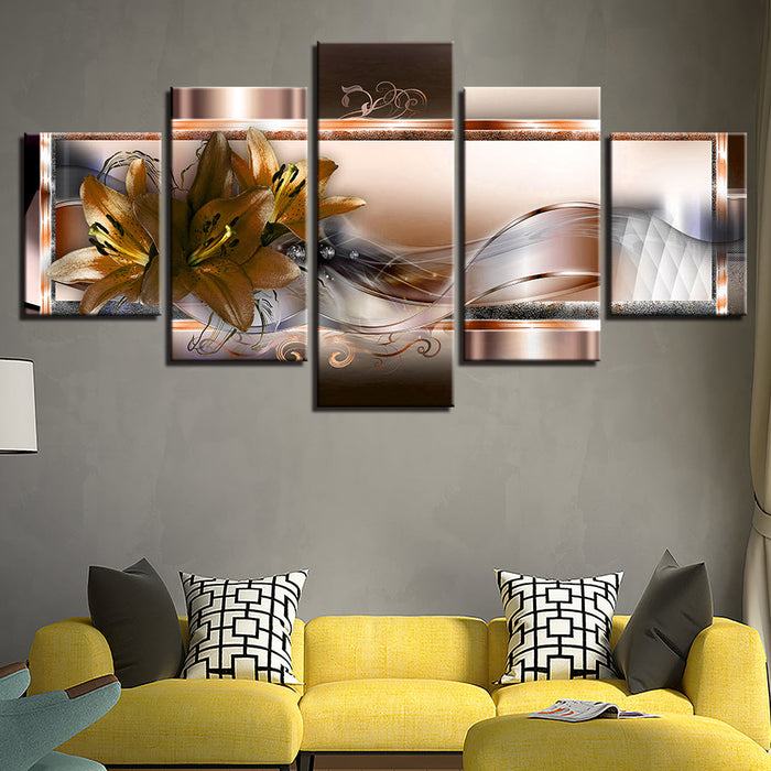 Crisp Orange Lilies 5 Piece - Canvas Wall Art Painting