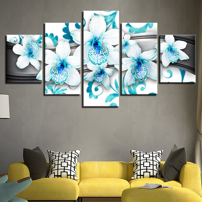 Piece Blue Hue White Flower - Canvas Wall Art Painting